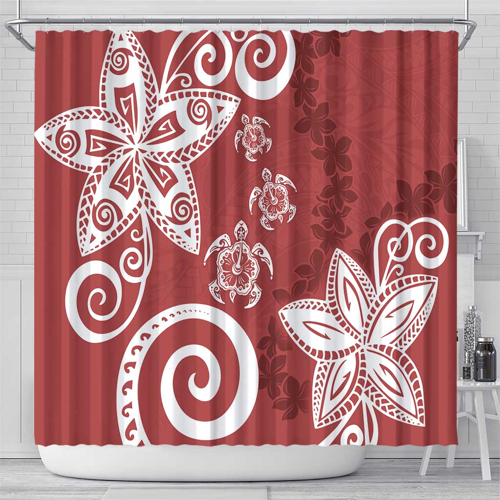 Polynesia Shower Curtain Red Tribal Turtle Floral Pattern LT05 - Polynesian Pride