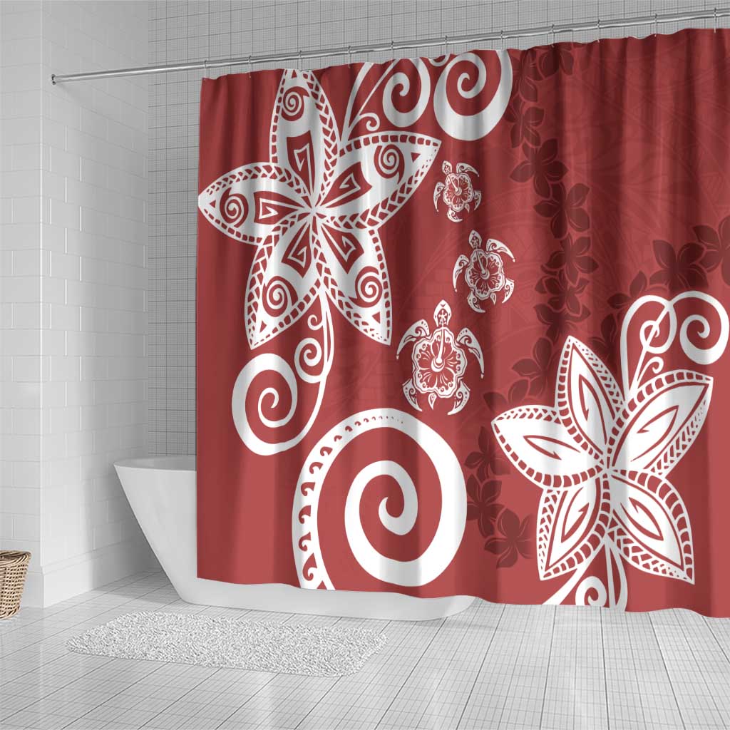 Polynesia Shower Curtain Red Tribal Turtle Floral Pattern LT05 - Polynesian Pride