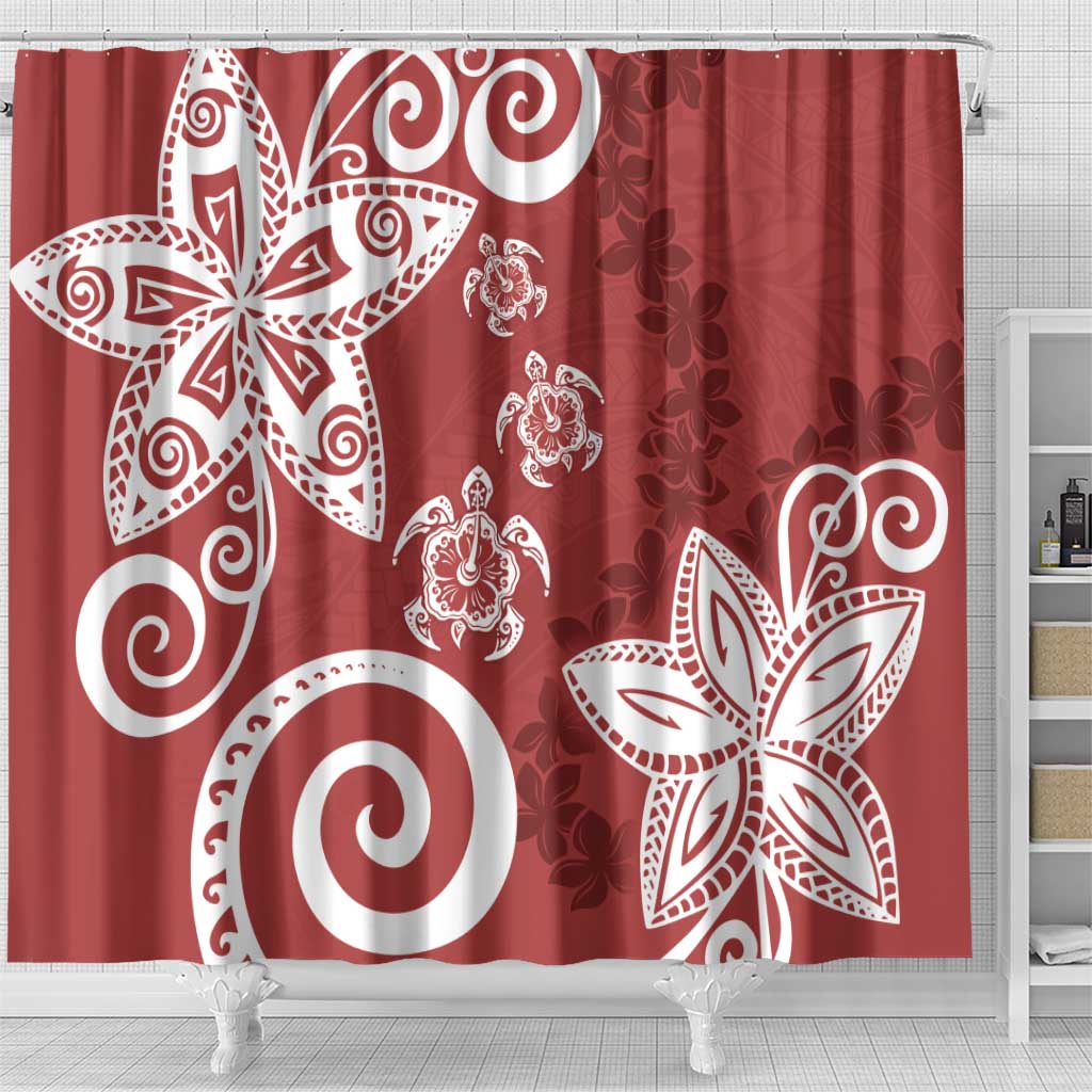 Polynesia Shower Curtain Red Tribal Turtle Floral Pattern LT05 - Polynesian Pride