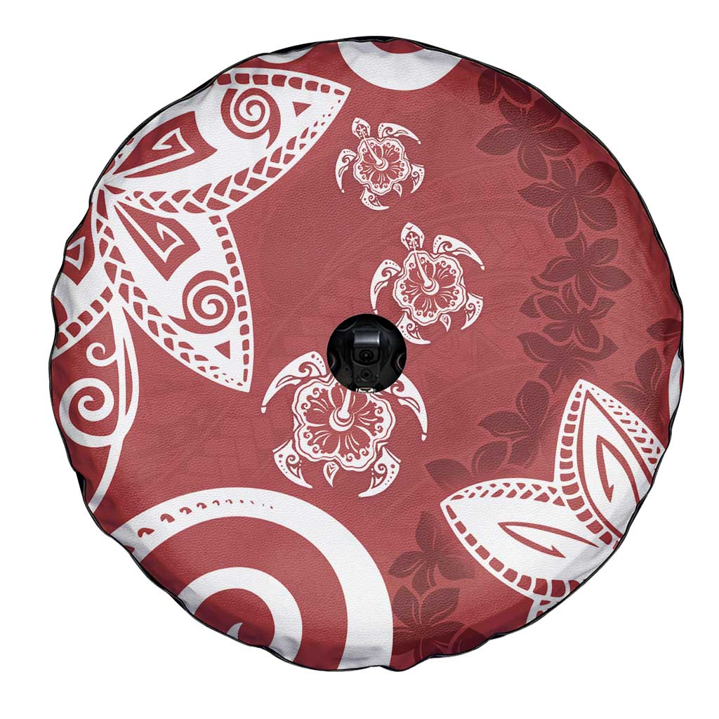Polynesia Spare Tire Cover Red Tribal Turtle Floral Pattern