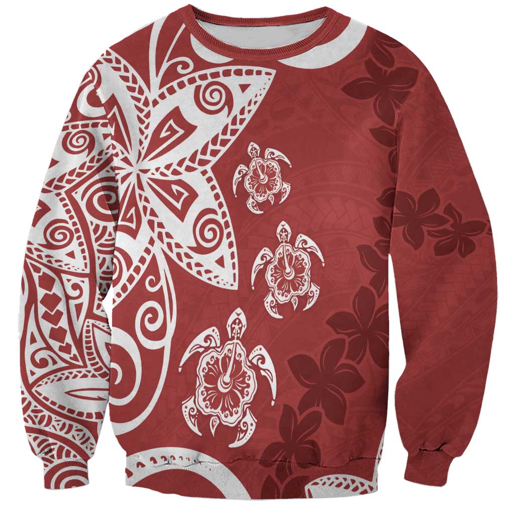 Polynesia Sweatshirt Red Tribal Turtle Floral Pattern LT05 Unisex Red - Polynesian Pride