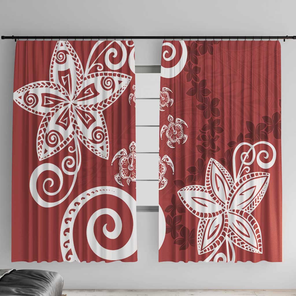 Polynesia Window Curtain Red Tribal Turtle Floral Pattern