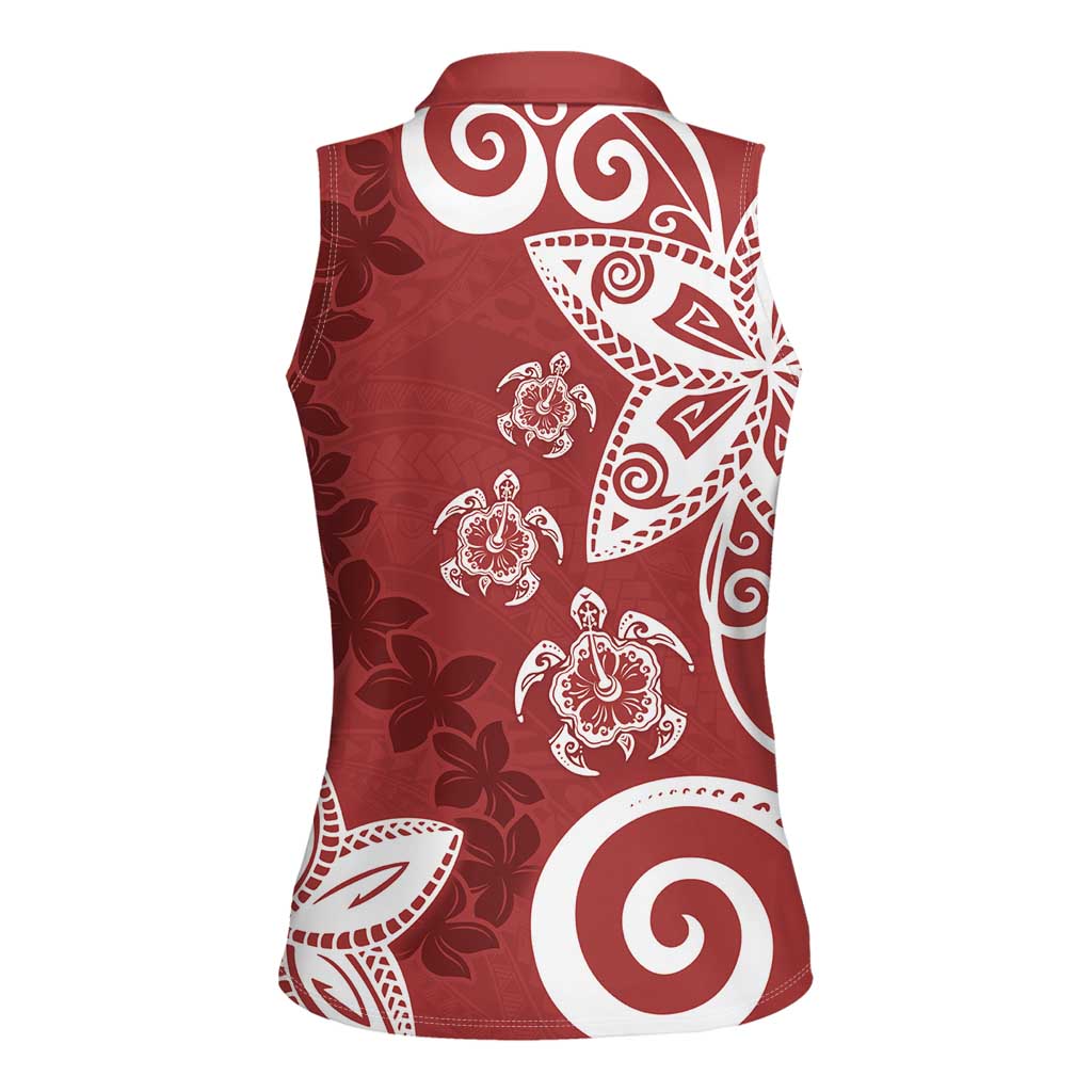 Polynesia Women Sleeveless Polo Shirt Red Tribal Turtle Floral Pattern LT05 - Polynesian Pride