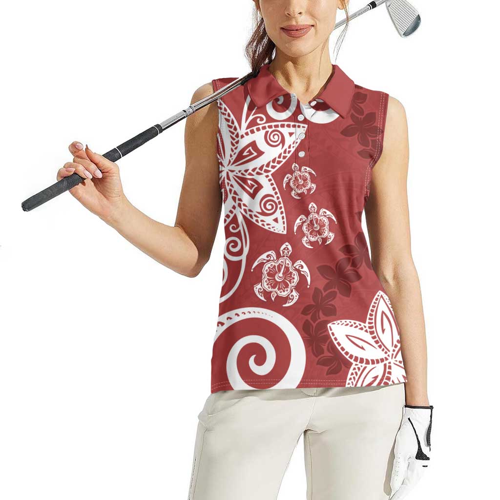Polynesia Women Sleeveless Polo Shirt Red Tribal Turtle Floral Pattern LT05 - Polynesian Pride