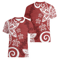 Polynesia Women V-Neck T-Shirt Red Tribal Turtle Floral Pattern LT05 - Polynesian Pride