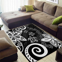 Polynesia Area Rug Black Tribal Turtle Floral Pattern