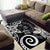 Polynesia Area Rug Black Tribal Turtle Floral Pattern