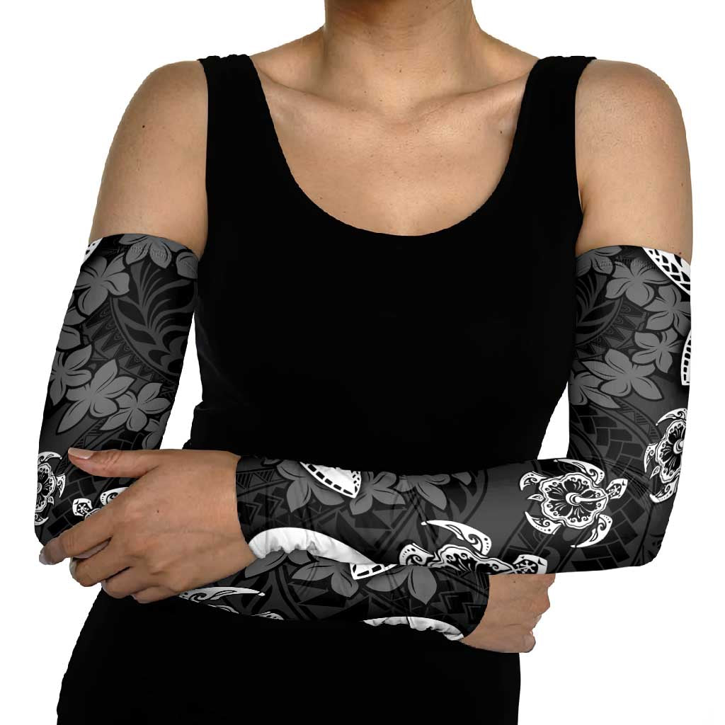 Polynesia Arm Sleeves Black Tribal Turtle Floral Pattern - Polynesian Pride