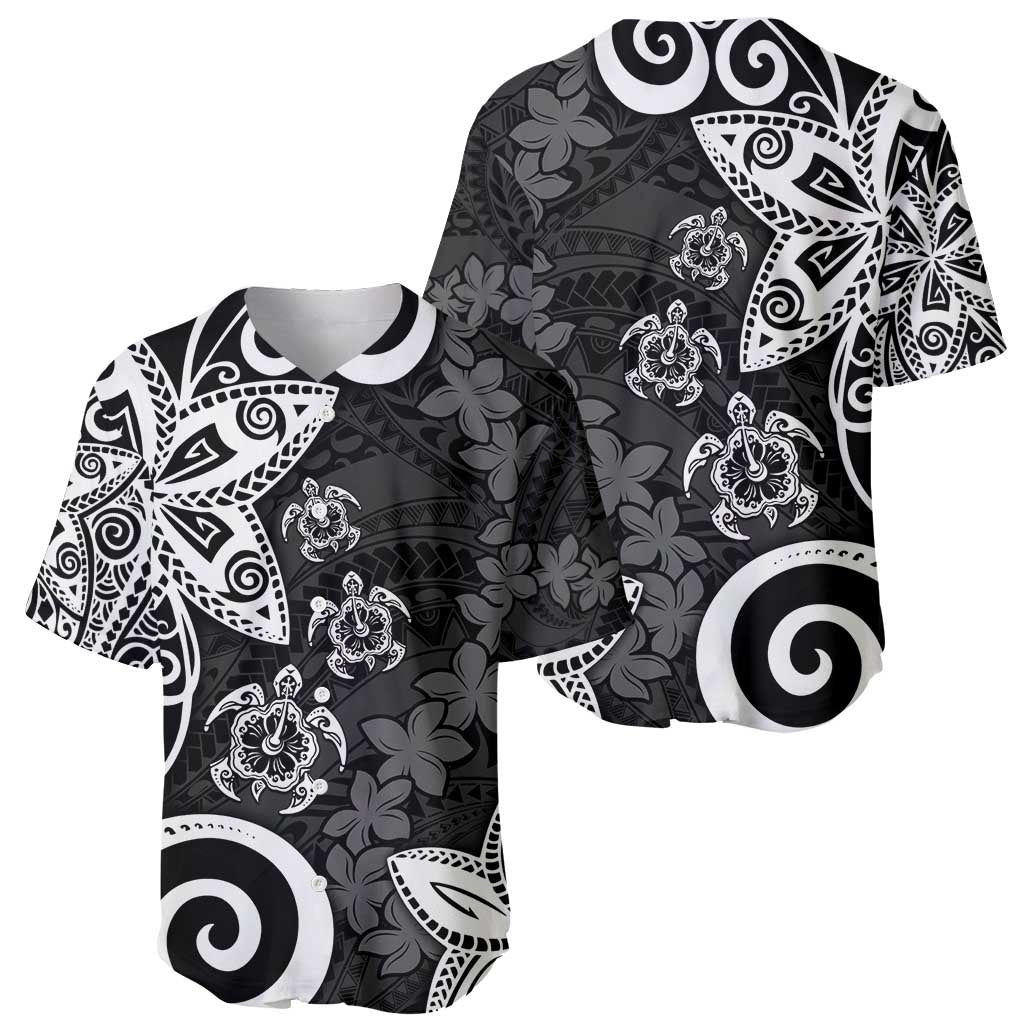 Polynesia Baseball Jersey Black Tribal Turtle Floral Pattern LT05 - Polynesian Pride