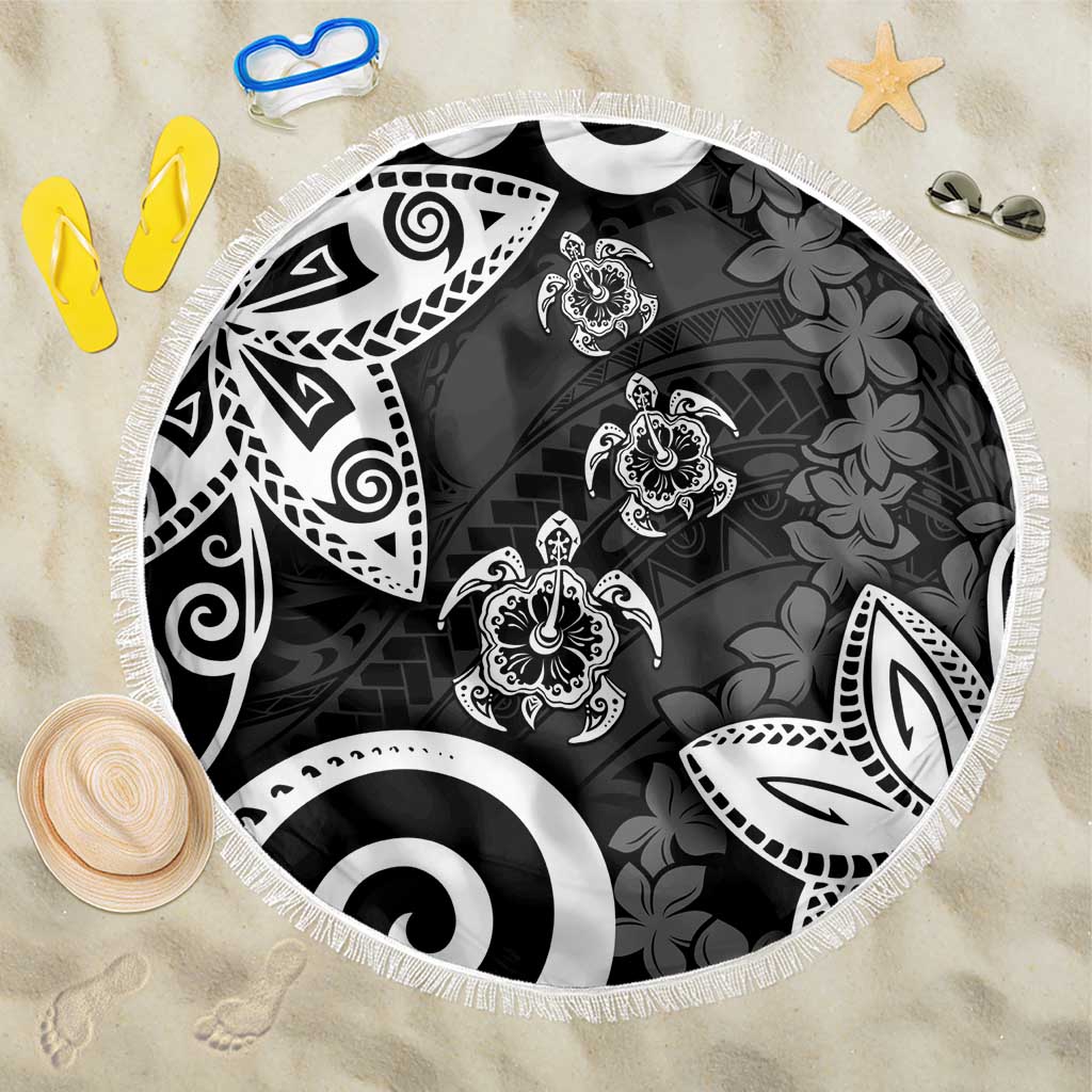 Polynesia Beach Blanket Black Tribal Turtle Floral Pattern