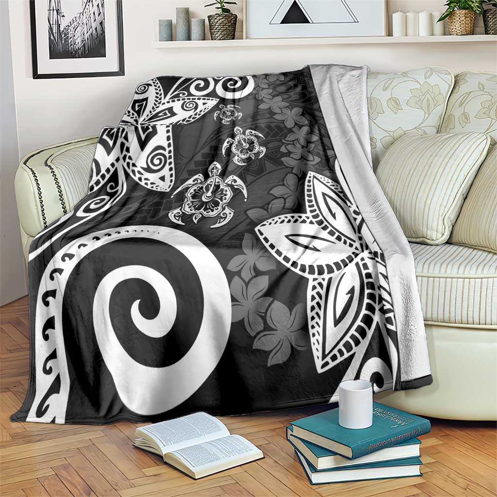 Polynesia Blanket Black Tribal Turtle Floral Pattern