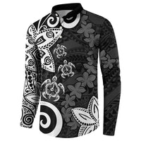 Polynesia Button Sweatshirt Black Tribal Turtle Floral Pattern