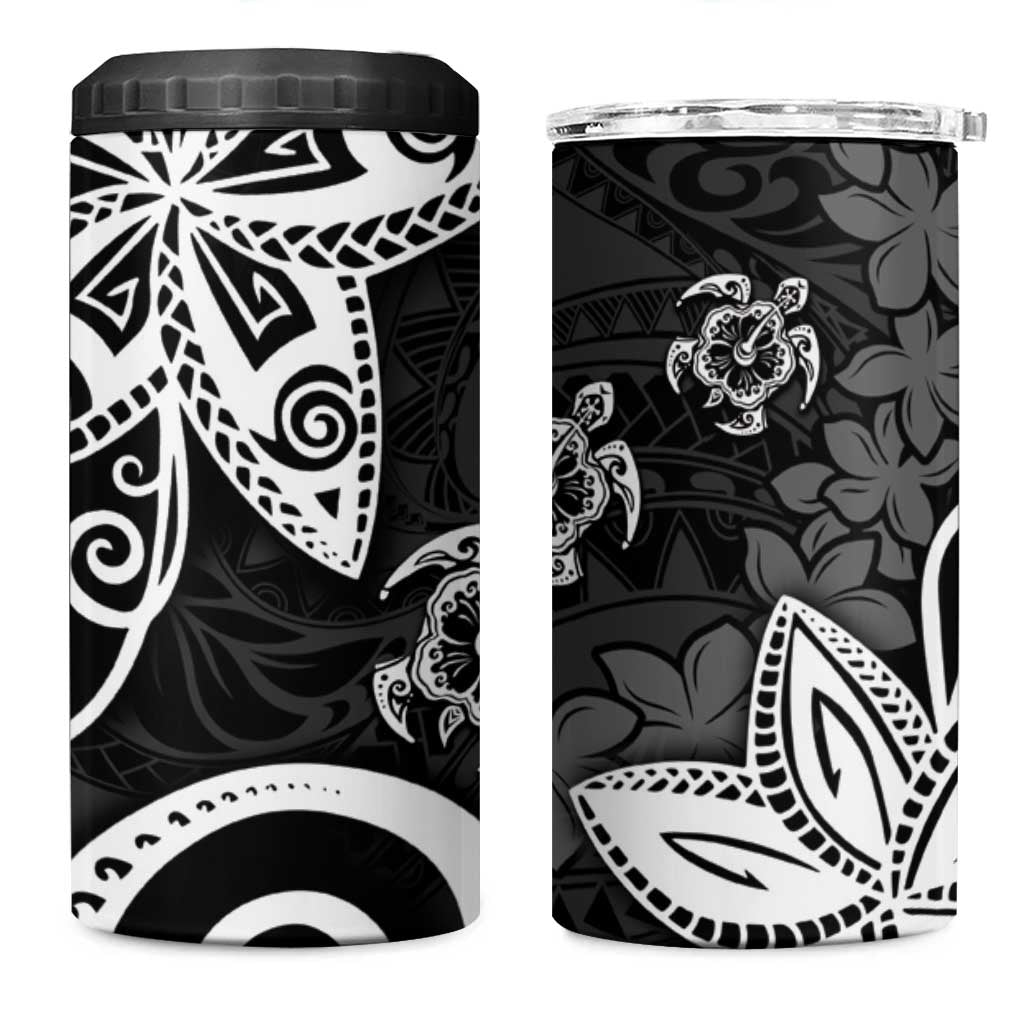 Polynesia 4 in 1 Can Cooler Tumbler Black Tribal Turtle Floral Pattern