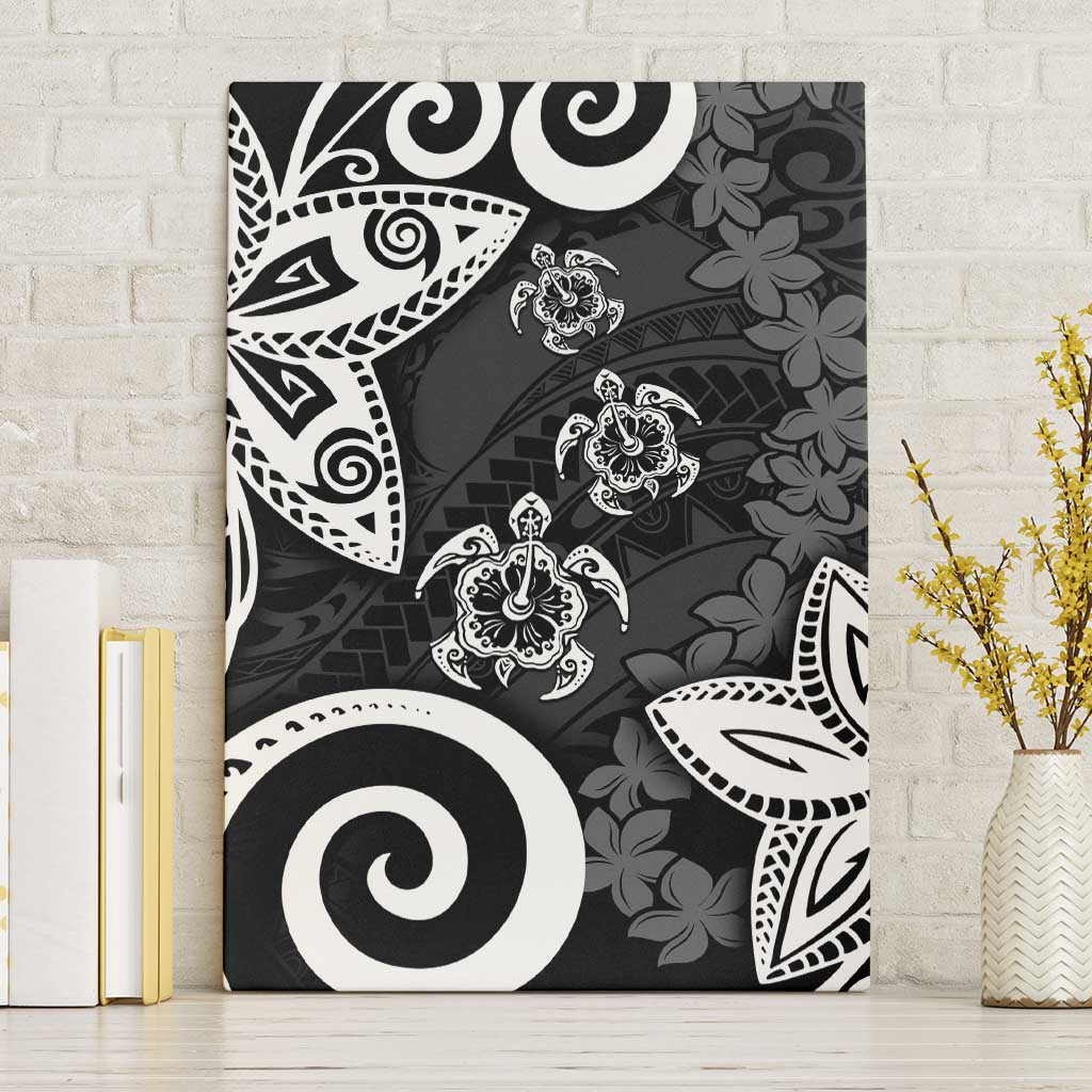 Polynesia Canvas Wall Art Black Tribal Turtle Floral Pattern