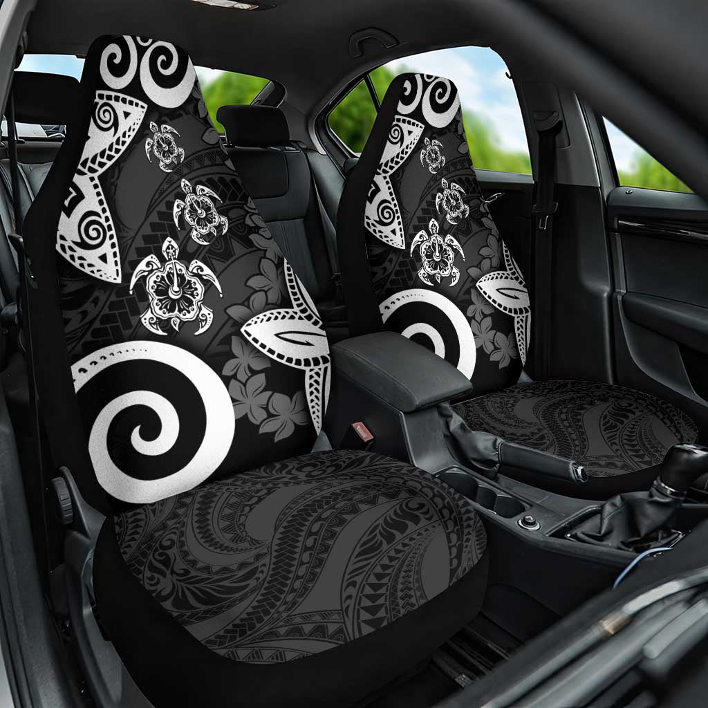 Polynesia Car Seat Cover Black Tribal Turtle Floral Pattern