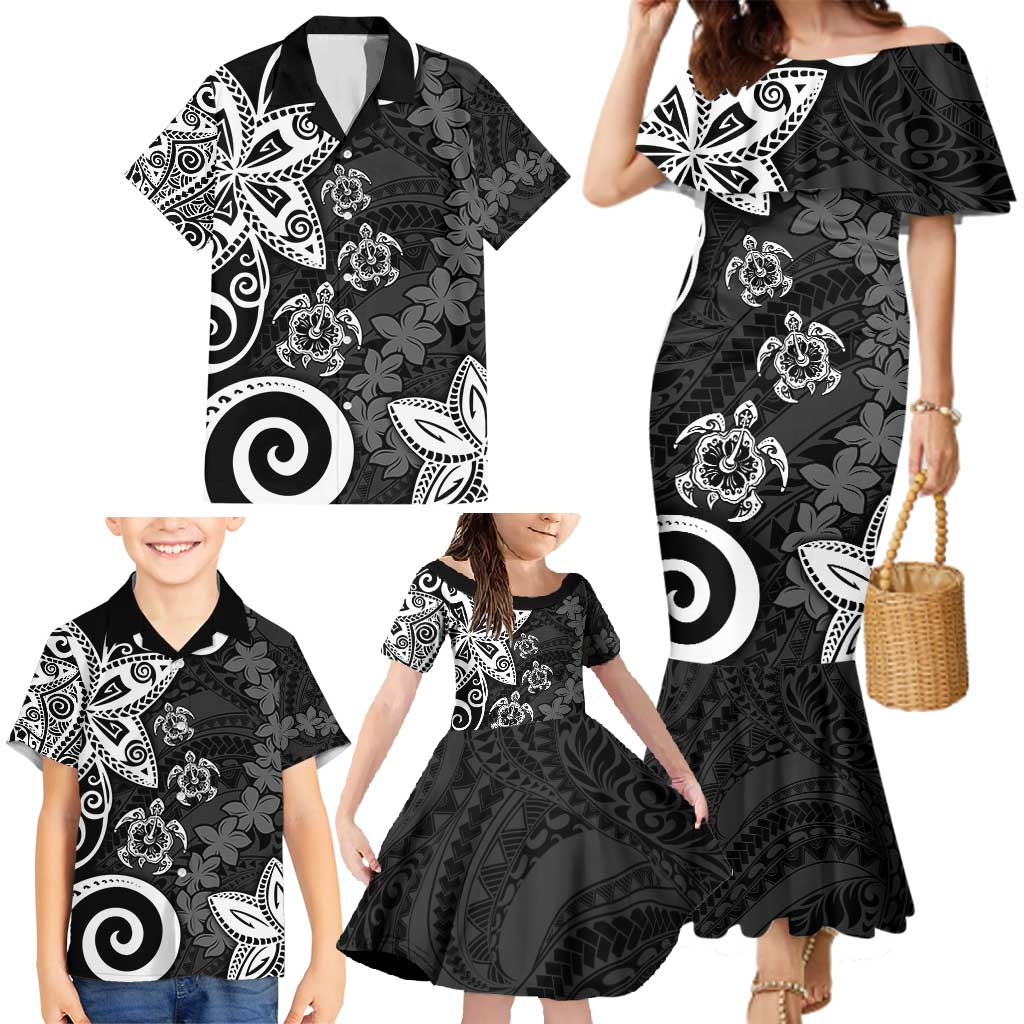 Polynesia Family Matching Mermaid Dress and Hawaiian Shirt Black Tribal Turtle Floral Pattern LT05 - Polynesian Pride