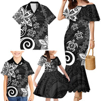 Polynesia Family Matching Mermaid Dress and Hawaiian Shirt Black Tribal Turtle Floral Pattern LT05 - Polynesian Pride