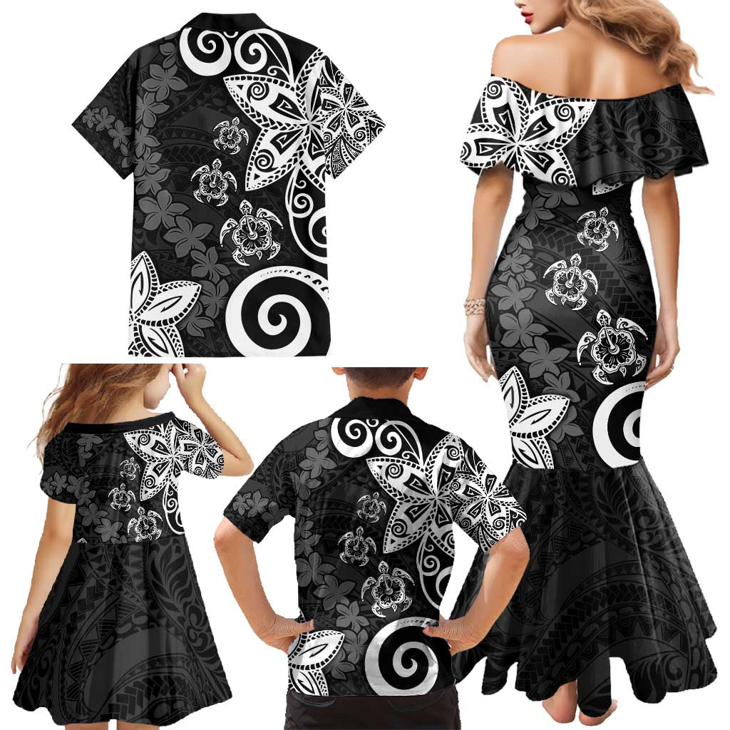 Polynesia Family Matching Mermaid Dress and Hawaiian Shirt Black Tribal Turtle Floral Pattern LT05 - Polynesian Pride