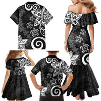 Polynesia Family Matching Mermaid Dress and Hawaiian Shirt Black Tribal Turtle Floral Pattern LT05 - Polynesian Pride