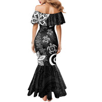 Polynesia Family Matching Mermaid Dress and Hawaiian Shirt Black Tribal Turtle Floral Pattern LT05 - Polynesian Pride