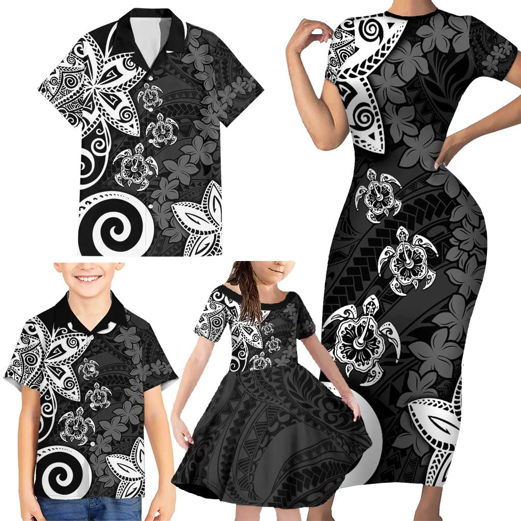 Polynesia Family Matching Short Sleeve Bodycon Dress and Hawaiian Shirt Black Tribal Turtle Floral Pattern LT05 - Polynesian Pride