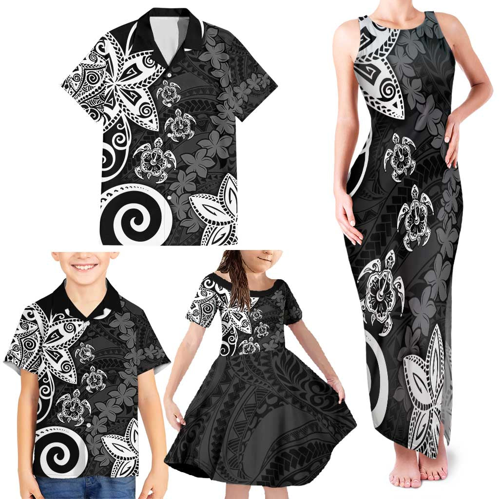 Polynesia Family Matching Tank Maxi Dress and Hawaiian Shirt Black Tribal Turtle Floral Pattern LT05 - Polynesian Pride