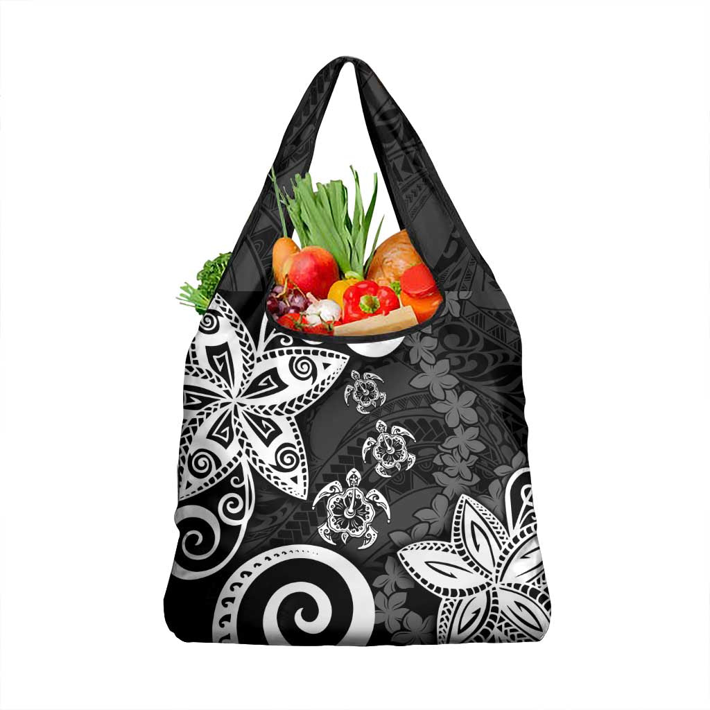 Polynesia Grocery Bag Black Tribal Turtle Floral Pattern