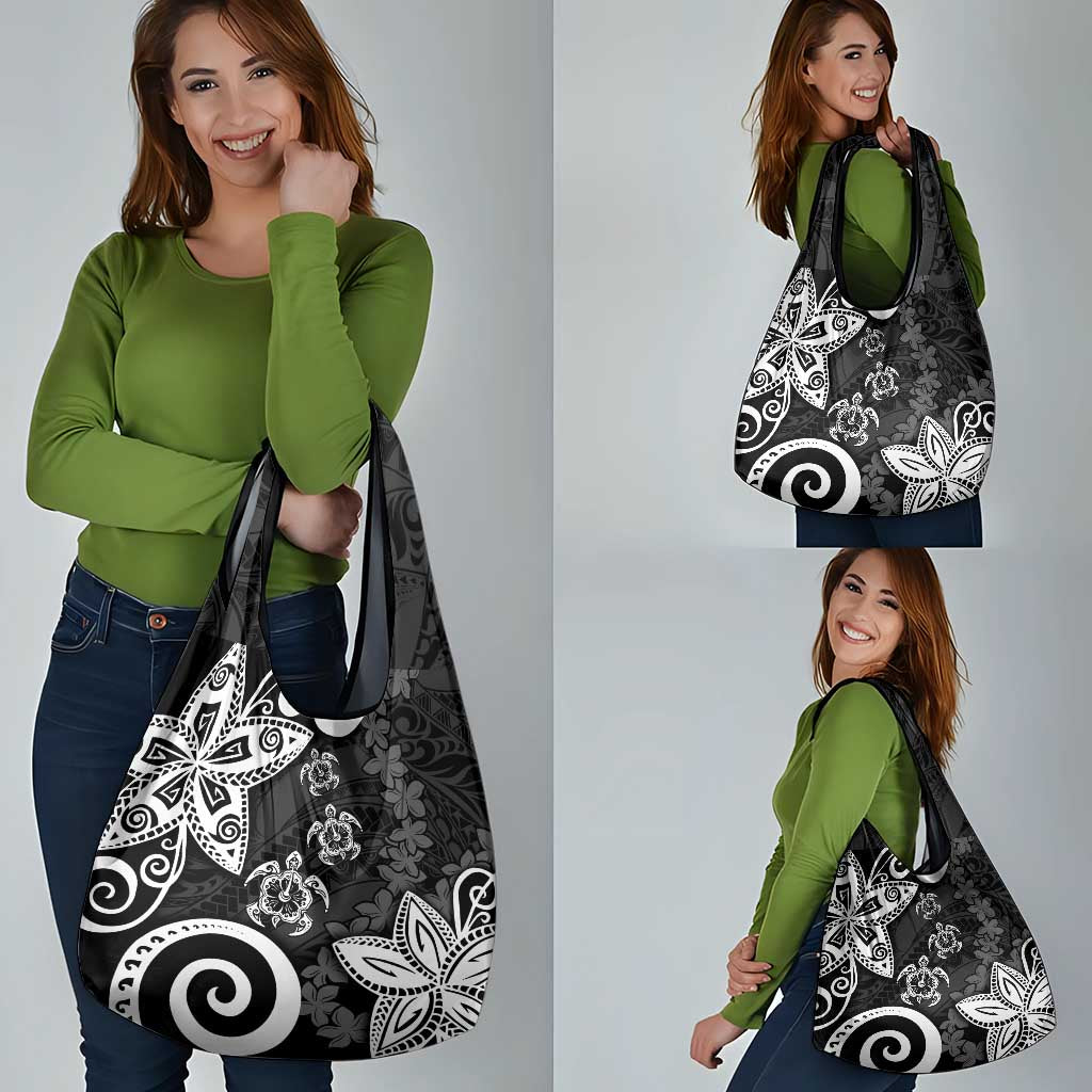 Polynesia Grocery Bag Black Tribal Turtle Floral Pattern
