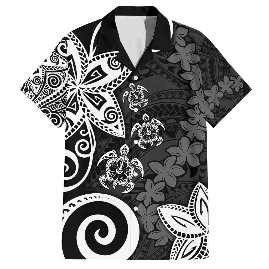 Polynesia Hawaiian Shirt Black Tribal Turtle Floral Pattern