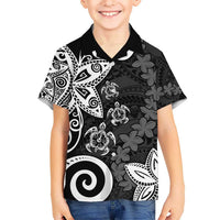 Polynesia Kid Hawaiian Shirt Black Tribal Turtle Floral Pattern LT05 Kid Black - Polynesian Pride