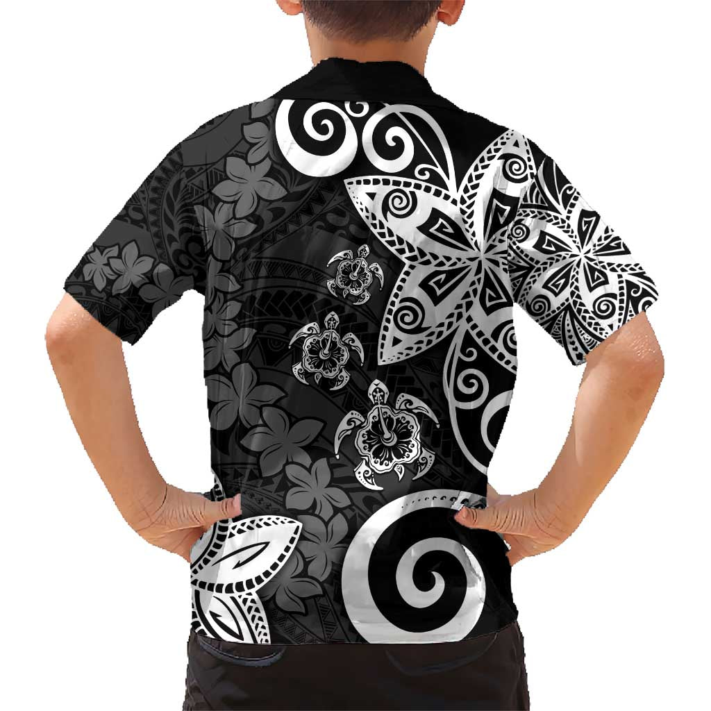 Polynesia Kid Hawaiian Shirt Black Tribal Turtle Floral Pattern LT05 - Polynesian Pride