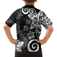 Polynesia Kid Hawaiian Shirt Black Tribal Turtle Floral Pattern LT05 - Polynesian Pride