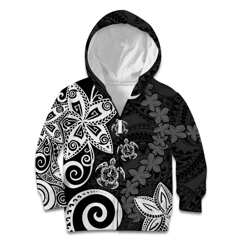 Polynesia Kid Hoodie Black Tribal Turtle Floral Pattern