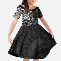 Polynesia Kid Short Sleeve Dress Black Tribal Turtle Floral Pattern LT05 KID Black - Polynesian Pride