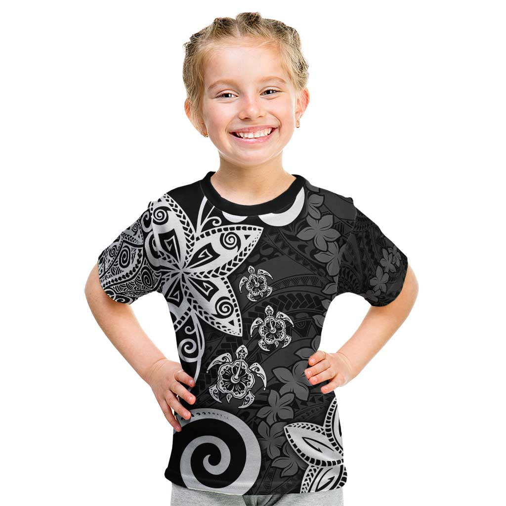 Polynesia Kid T Shirt Black Tribal Turtle Floral Pattern LT05 Black - Polynesian Pride
