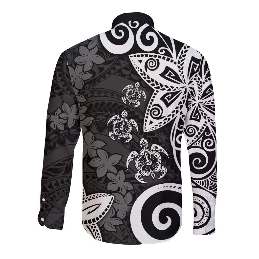 Polynesia Long Sleeve Button Shirt Black Tribal Turtle Floral Pattern LT05 - Polynesian Pride