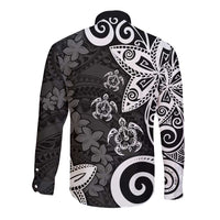 Polynesia Long Sleeve Button Shirt Black Tribal Turtle Floral Pattern LT05 - Polynesian Pride