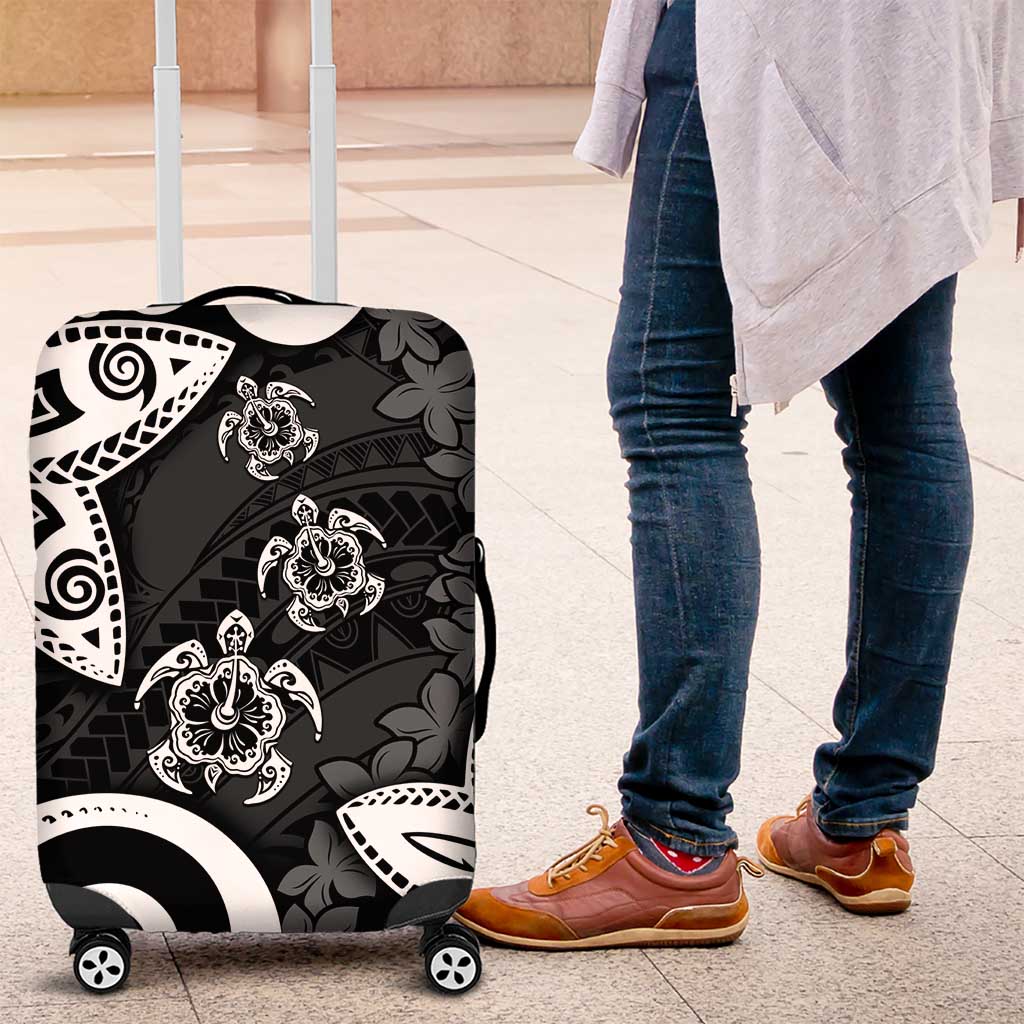 Polynesia Luggage Cover Black Tribal Turtle Floral Pattern