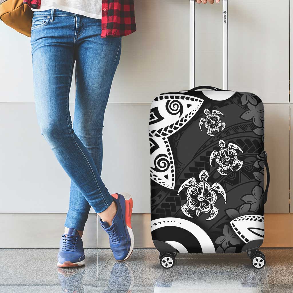 Polynesia Luggage Cover Black Tribal Turtle Floral Pattern