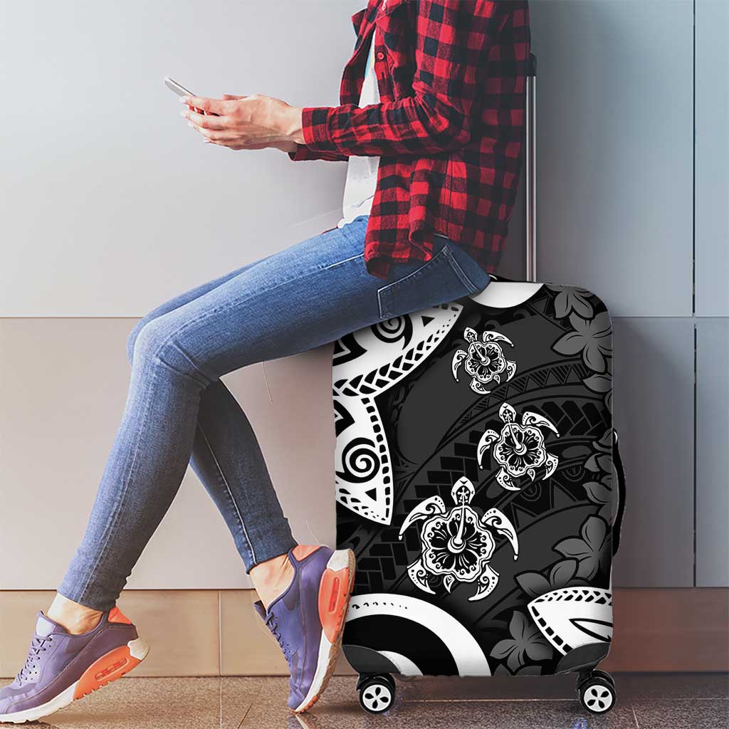 Polynesia Luggage Cover Black Tribal Turtle Floral Pattern
