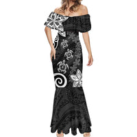 Polynesia Mermaid Dress Black Tribal Turtle Floral Pattern LT05 - Polynesian Pride