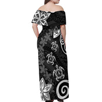 Polynesia Off Shoulder Maxi Dress Black Tribal Turtle Floral Pattern LT05 - Polynesian Pride
