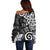 Polynesia Off Shoulder Sweater Black Tribal Turtle Floral Pattern