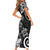 Polynesia Short Sleeve Bodycon Dress Black Tribal Turtle Floral Pattern