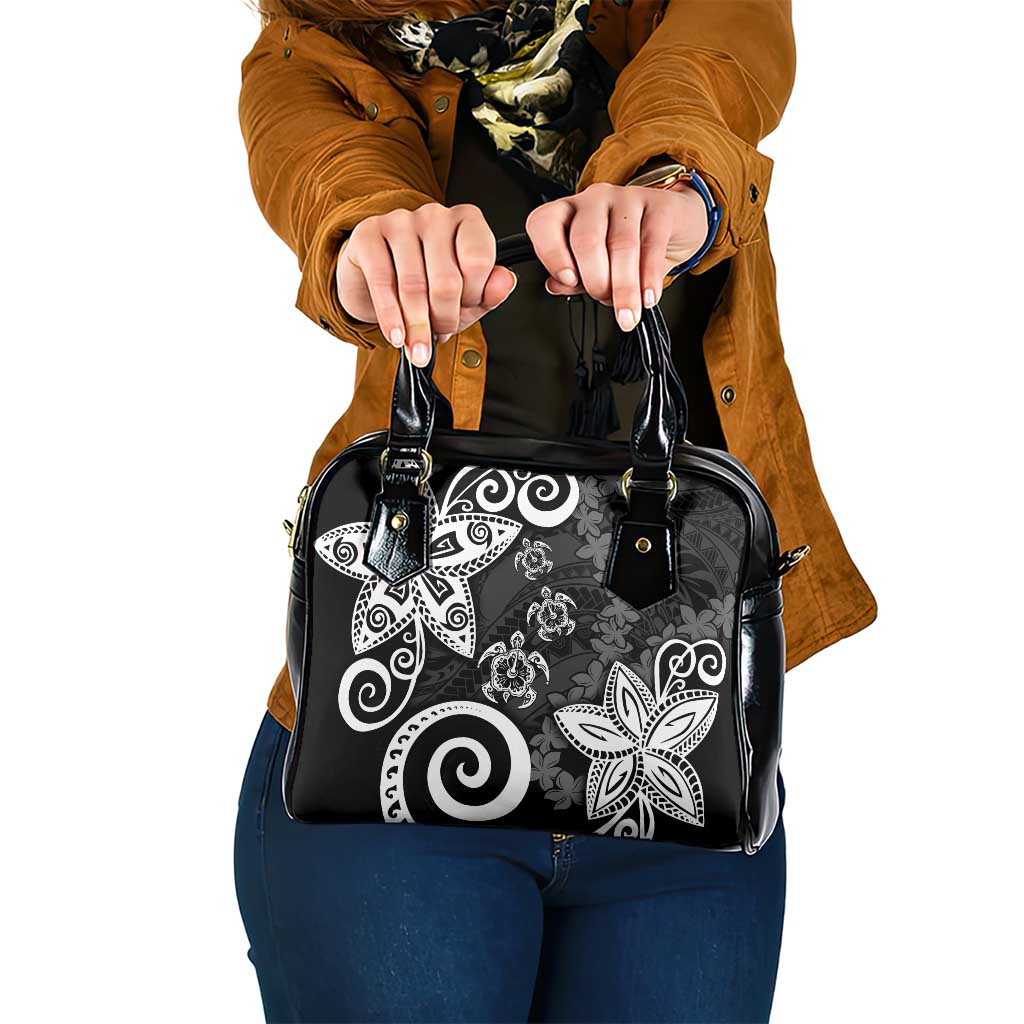 Polynesia Shoulder Handbag Black Tribal Turtle Floral Pattern