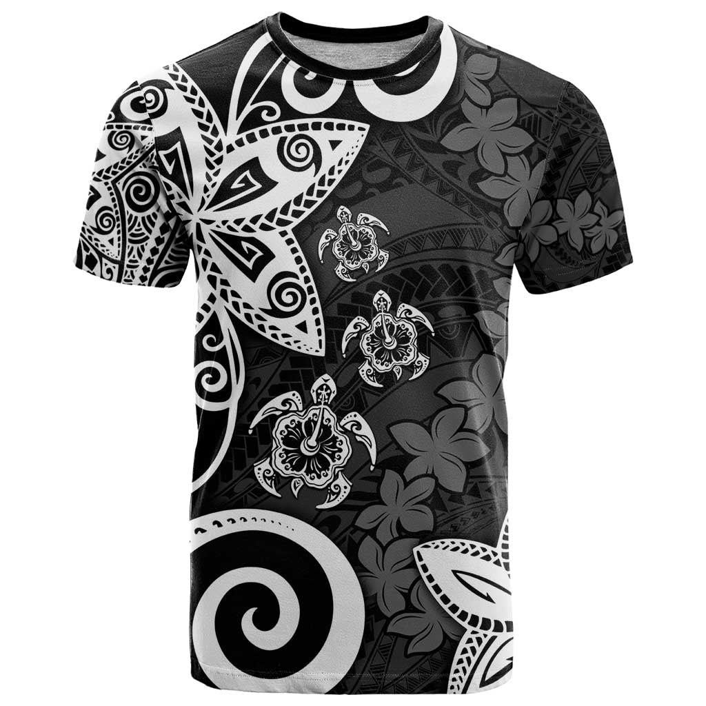 Polynesia T Shirt Black Tribal Turtle Floral Pattern