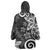 Polynesia Wearable Blanket Hoodie Black Tribal Turtle Floral Pattern