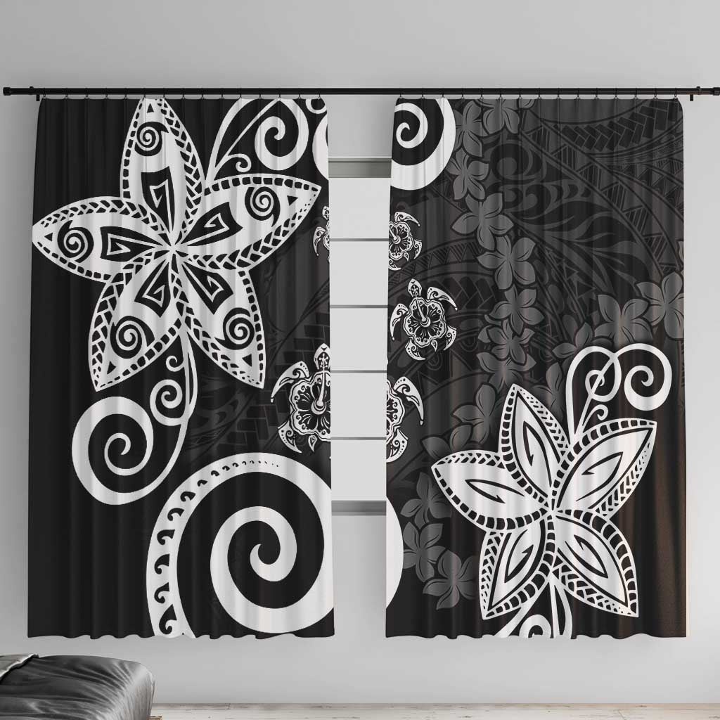 Polynesia Window Curtain Black Tribal Turtle Floral Pattern