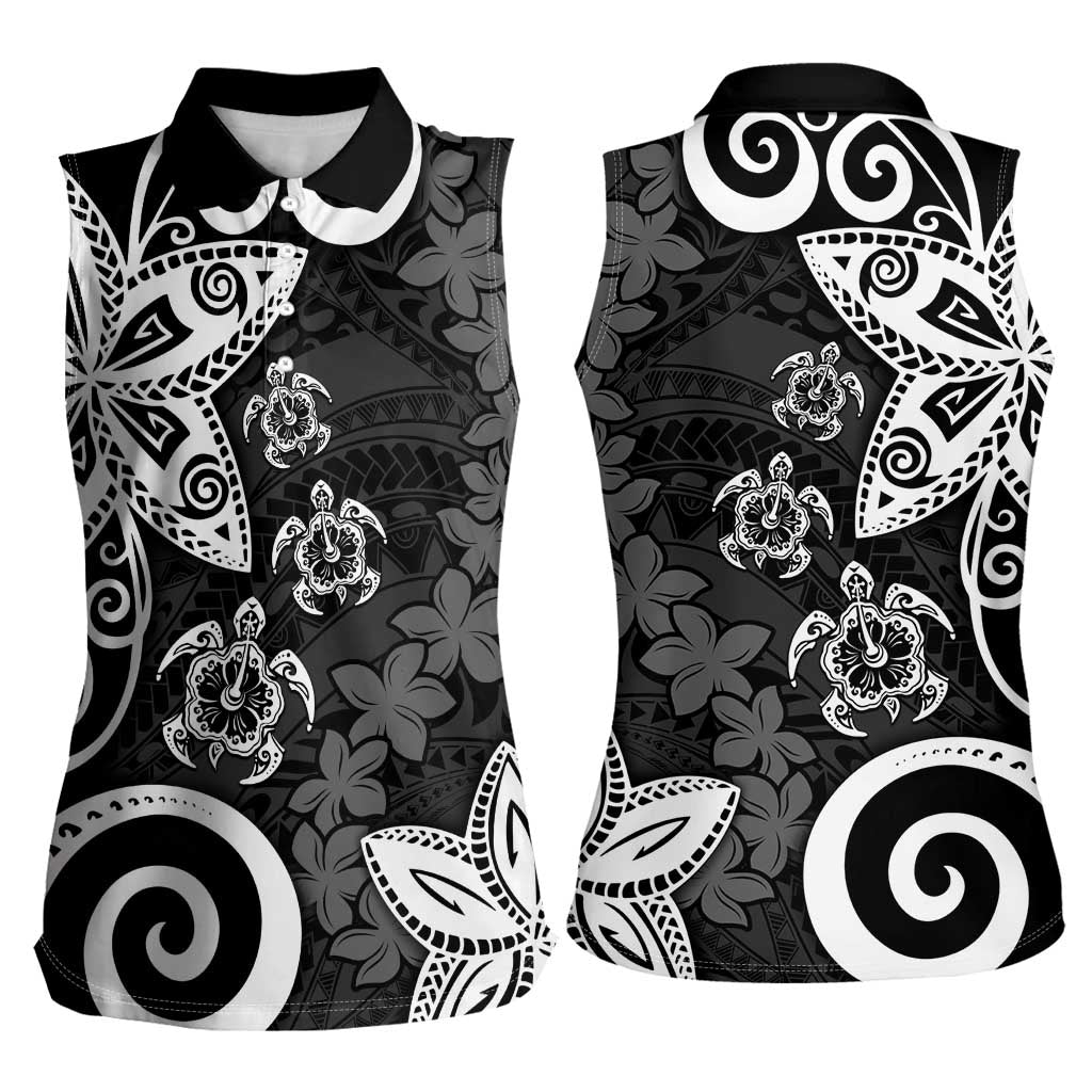 Polynesia Women Sleeveless Polo Shirt Black Tribal Turtle Floral Pattern LT05 - Polynesian Pride