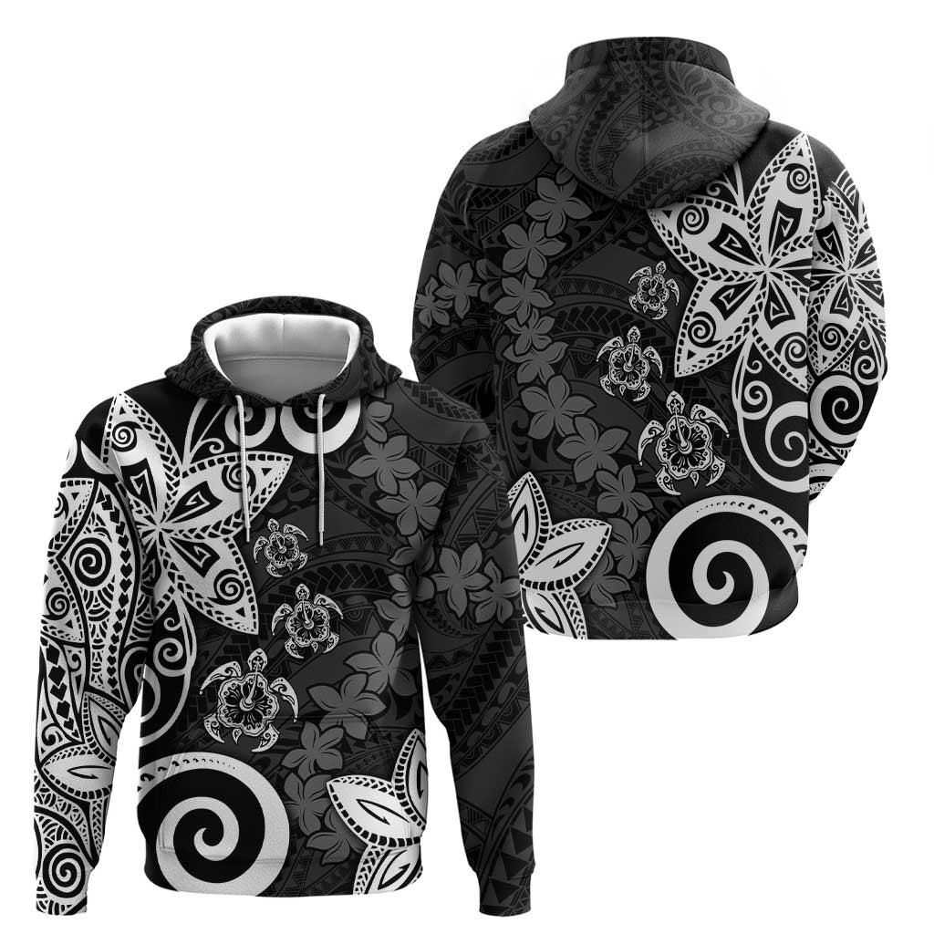 Polynesia Zip Hoodie Black Tribal Turtle Floral Pattern